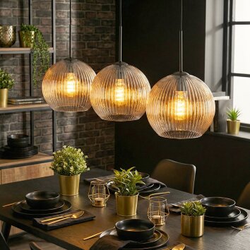 Koyoto Suspension, Boule lumineuse, Suspension Ambre, Clair, 3 lumières
