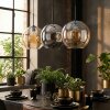 Koyoto Suspension, Boule lumineuse, Suspension Ambre, Chrome, Fumé, 3 lumières