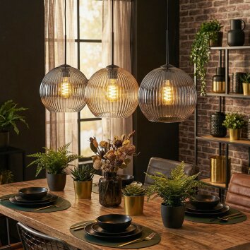 Koyoto Suspension, Boule lumineuse, Suspension Ambre, Clair, Fumé, 3 lumières