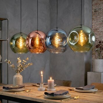Ripoll Suspension, Boule lumineuse, Suspension Bleu, Vert, Cuivré, 4 lumières