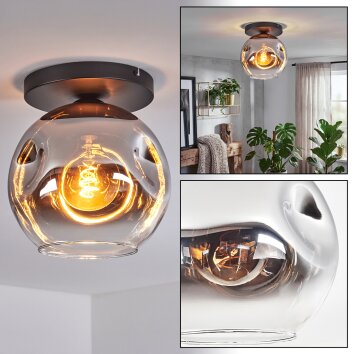 Ripoll Plafonnier, Boule lumineuse Chrome, Clair, Fumé, 1 lumière
