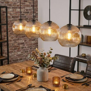 Ripoll Suspension, Boule lumineuse, Suspension Ambre, Clair, 4 lumières