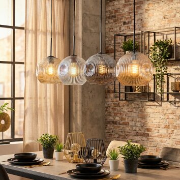 Ripoll Suspension, Boule lumineuse, Suspension Ambre, Clair, Fumé, 4 lumières