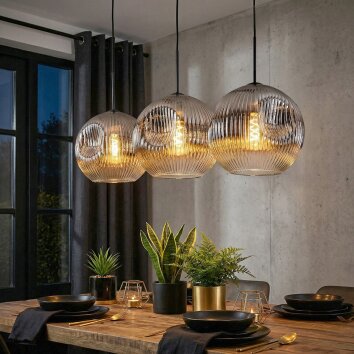 Ripoll Suspension, Boule lumineuse, Suspension Chrome, Fumé, 3 lumières