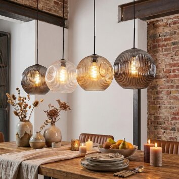 Ripoll Suspension, Boule lumineuse, Suspension Ambre, Clair, Fumé, 4 lumières