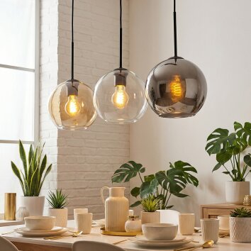 Koyoto Suspension, Boule lumineuse, Suspension Ambre, Chrome, Clair, Fumé, 3 lumières