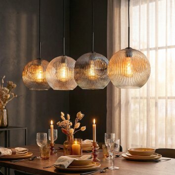 Ripoll Suspension, Boule lumineuse, Suspension Ambre, Clair, Fumé, 4 lumières