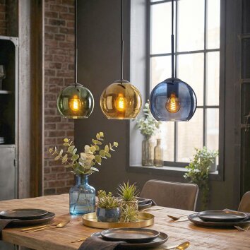 Koyoto Suspension, Boule lumineuse, Suspension Bleu, Or, Vert, 3 lumières