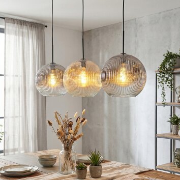 Ripoll Suspension, Boule lumineuse, Suspension Ambre, Clair, Fumé, 3 lumières