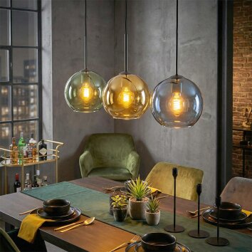 Koyoto Suspension, Boule lumineuse, Suspension Bleu, Or, Vert, 3 lumières