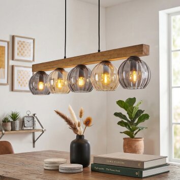 Koyoto Suspension, Boule lumineuse, Suspension Écru, Noir, 5 lumières