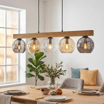 Ripoll Suspension, Boule lumineuse, Suspension Écru, Noir, 5 lumières