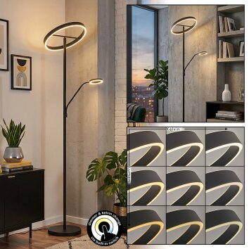 Melak Lampadaire, Liseuse LED Noir, 2 lumières
