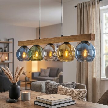 Koyoto Suspension, Boule lumineuse, Suspension Écru, Noir, 5 lumières