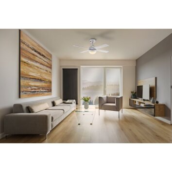 & Ventilateur de plafond lumineux Luminaires Eglo LED Couleur bois, Blanc, 1 lumière, Télécommandes