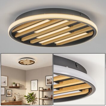 Velani plafonnier LED rond Ø 41 cm, lattes en bois, design scandinave pour salon