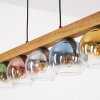 Koyoto suspension barre en bois, 5 lumières, globes en verre coloré, longueur 95 cm