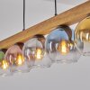Koyoto suspension barre en bois, 5 lumières, globes en verre coloré, longueur 95 cm