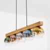 Koyoto suspension barre en bois, 5 lumières, globes en verre coloré, longueur 95 cm
