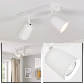 Plafonnier Lemak LED, rampe de spots GU10 blanche à 2 spots orientables