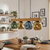 Ripoll suspension bois et verre avec globes colorés, 4 lampes, longueur 75 cm