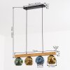 Ripoll suspension bois et verre avec globes colorés, 4 lampes, longueur 75 cm