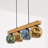Ripoll suspension bois et verre avec globes colorés, 4 lampes, longueur 75 cm