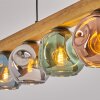 Ripoll suspension barre bois 95 cm à 5 points lumineux, globes en verre coloré