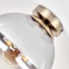 Plafonnier Gastor globe en verre fumé, finition laiton antique E27 vintage