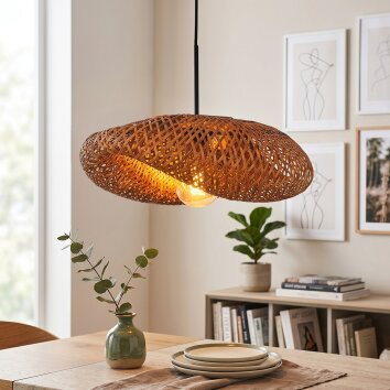 Bauro suspension bambou à abat-jour bombé pour salle à manger, longueur 50 cm