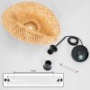 Suspension Bauro avec abat-jour bombé en bambou écru pour la table à manger, longueur 50 cm