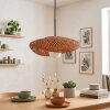Suspension Bauro avec abat-jour tressé en bambou brun et écru, forme ovale, longueur 40 cm