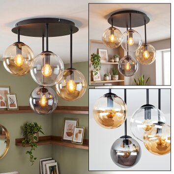 Plafonnier Gastor à globes, luminaire plafond 4 lumières E14 rétro vintage
