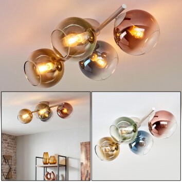 Plafonnier Koyoto à 4 lampes E14, abat-jour globes pour salon et chambre
