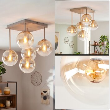 Gastor plafonnier à boules 5 lumières E14, carré, pour salon et salle à manger