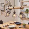 Gondo suspension bois avec barre façon tronc, 3 flammes E27, longueur 60 cm
