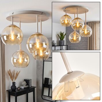 Plafonnier boule Koyoto 4 lumières E14 pour salon, design moderne rétro vintage