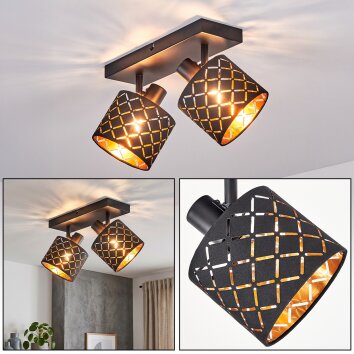 Tallaboa plafonnier 2 spots orientables, abat-jour ajourés motif grille
