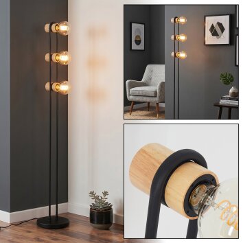 Lampadaire 3 lumières Voril E27, lampadaire avec interrupteur à pied, 141,5 cm