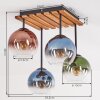 Plafonnier Koyoto, 4 abat-jour multicolores en verre, socle à lattes