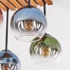 Plafonnier Koyoto, 4 abat-jour multicolores en verre, socle à lattes