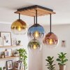 Plafonnier à abat-jour ronds Koyoto, 4 abat-jour en verre multicolores, socle carré en bois