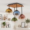 Plafonnier à abat-jour ronds Koyoto, 4 abat-jour en verre multicolores, socle carré en bois