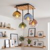 Plafonnier à abat-jour ronds Koyoto, 4 abat-jour en verre multicolores, socle carré en bois