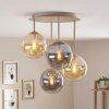 Plafonnier moderne Gastor à 4 lumières, abat-jour en verre ambre et fumé, E14