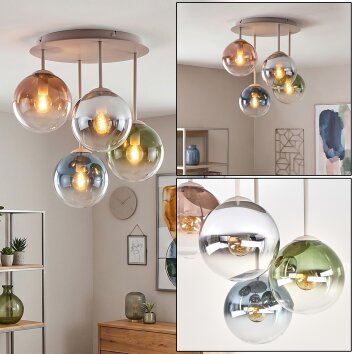 Gastor plafonnier boule vintage, plafonnier 4 lumières E14 pour salon