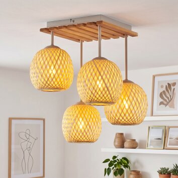 Plafonnier Basto en rotin bambou, lampe de plafond bohème 4 lumières E14
