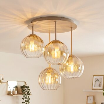Koyoto plafonnier à globes ronds vintage, 4 lumières E14, Ø 38 cm, rétro