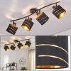 Spot de plafond Alsen moderne, 4 têtes orientables, abat-jour noirs à bandes dorées