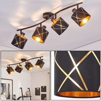 Spot de plafond Opatija scandinave, à 4 abat-jour orientables noir et or croisés
